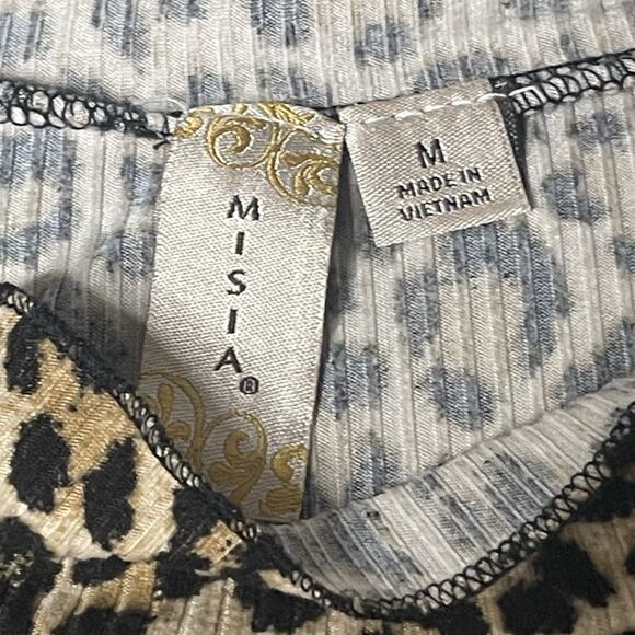 Misa Women’s Cheetah Long Sleeve Puff Shoulder Top Y2K Medium - Picture 2 of 4